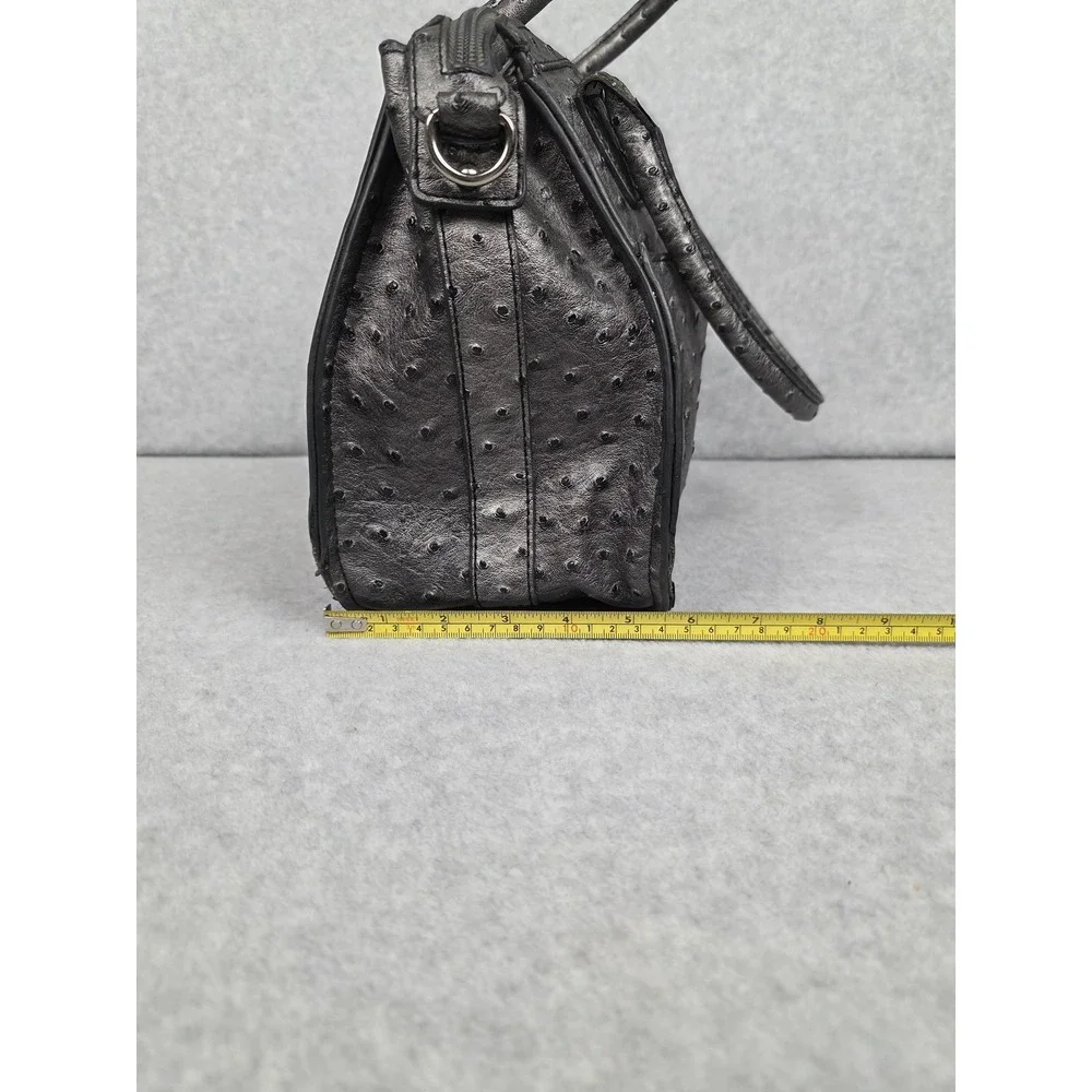 London‎ Fog Bag Womens Small Black Ostrich Embossed Satchel Handbag Purse